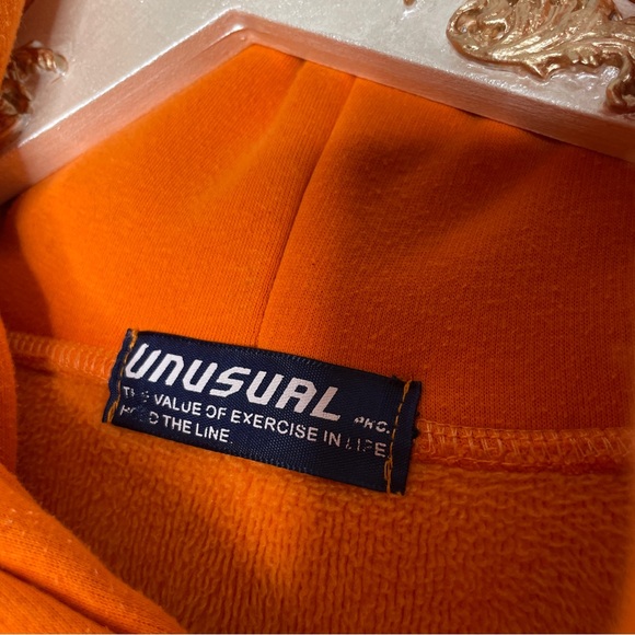 MENS NEON ORANGE UNUSUAL ORIGINAL GRIMM REAPER BARB WIRE SKULL GOTH HOODIE SZ L - Picture 5 of 9